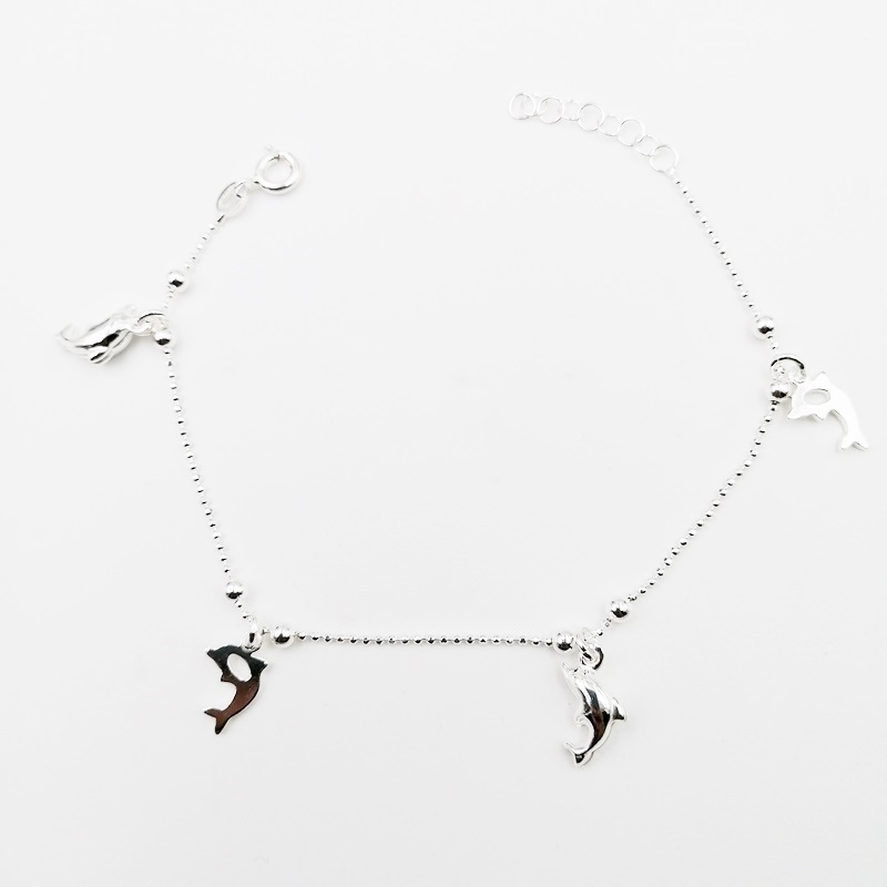 PULSERA DE CADENA DE BOLITAS CON DIJES COLGANTES DE DELFINES